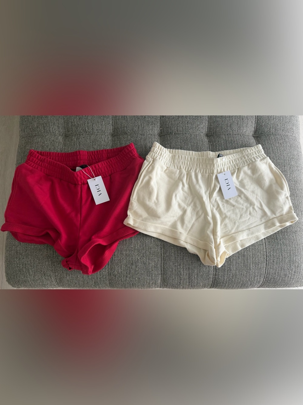 VICI Sport Ribbed Knit Shorts - 2 Pair (red & ivory) NWT